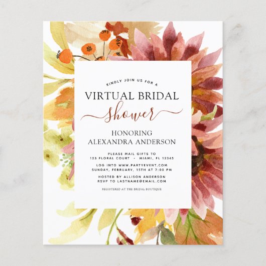 Budget Sunflower Virtual Brautparty Burgundy Flyer (Vorne)