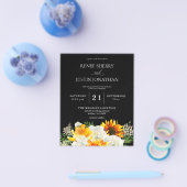 Budget Sunflower & White Rose Black Wedding Flyer (Einzeln)