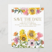 Budget Sunflower Yellow Watercolor Save the Date (Vorne/Hinten)
