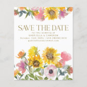 Budget Sunflower Yellow Watercolor Save the Date (Vorderseite)