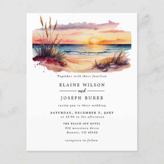 Budget Sunset Beach Sea Einladung (Vorderseite)