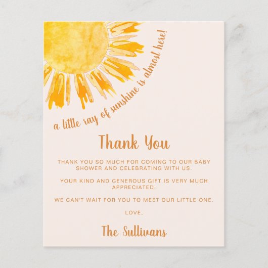 Budget Sunshine Baby Dusche Vielen Dank (Vorderseite)