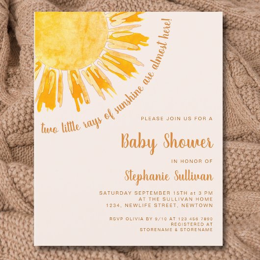Budget Sunshine Twins Baby Shower Einladung