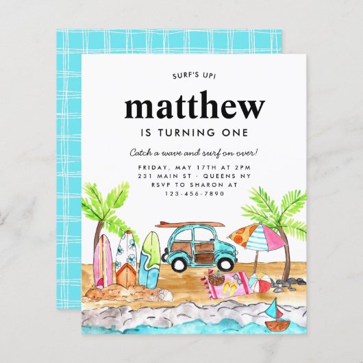 Budget Surf's Up Board Beach Wave Surfen Geburtsta (Vorne/Hinten)