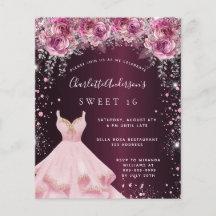 Budget Süße 16 rosa burgunder Glitzerkleid Blumenm