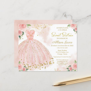 Budget Süße Sechzehn Einladung Gold Blush Kleid