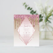 BUDGET SWEET16 Dripping Glitzer Glamour Invit (Stehend Vorderseite)