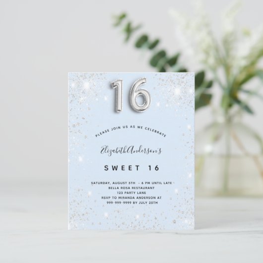 Budget Sweet 16 baby blue silber Glitzer (Stehend Vorderseite)