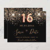 Budget Sweet 16 Black Glitzer Save the Date (Vorne/Hinten)