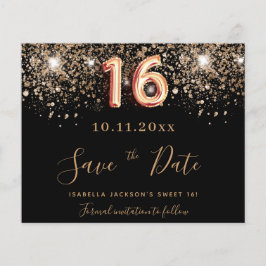 Budget Sweet 16 Black Glitzer Save the Date