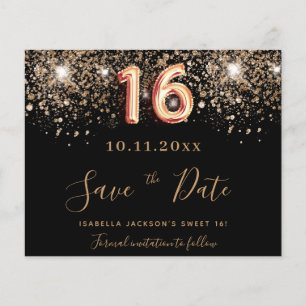 Budget Sweet 16 Black Glitzer Save the Date
