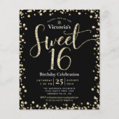 Budget Sweet 16 Black Gold Glitzer Chic Einladung (Vorderseite)