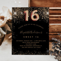 Budget Sweet 16 Black Gold Glitzer Einladung