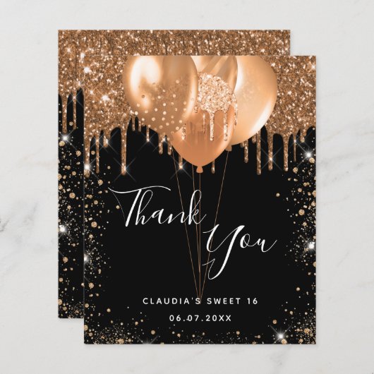 Budget Sweet 16 Black Gold Glitzer Vielen Dank (Vorne/Hinten)