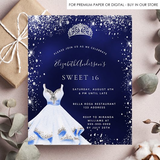 Budget Sweet 16 blauen Silber Kleid tiara Einladun
