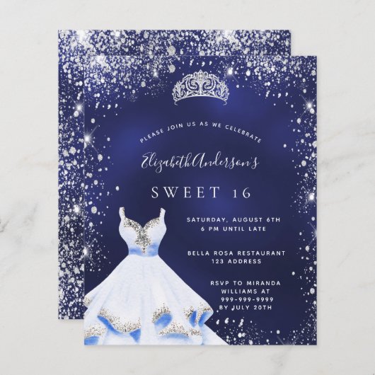 Budget Sweet 16 blauen silbernen Glitzer Kleid tia (Vorne/Hinten)