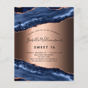 Budget Sweet 16 blue agate Rose Gold Einladung