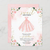 Budget Sweet 16 Blush Blumenrosa Kleid Einladung (Vorne/Hinten)