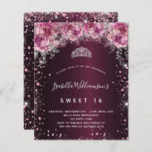 Budget Sweet 16 bordeauxrosa Glitzer Blumenzitara (Vorne/Hinten)