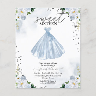 Budget Sweet 16 Einladung Blaues Blumenkleid