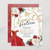Budget Sweet 16 Einladung Blumenkleid Schmetterlin (Vorne/Hinten)