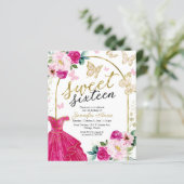 Budget Sweet 16 Einladung Blumenkleid Schmetterlin (Stehend Vorderseite)