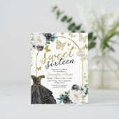 Budget Sweet 16 Einladung Blumenkleid Schmetterlin (Stehend Vorderseite)