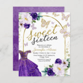 Budget Sweet 16 Einladung Blumenkleid Schmetterlin (Vorne/Hinten)
