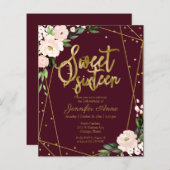 Budget Sweet 16 Einladung Gold Burgund Blütenblume (Vorne/Hinten)