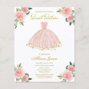 Budget Sweet 16 Einladung Gold Rosa Hauch Kleid