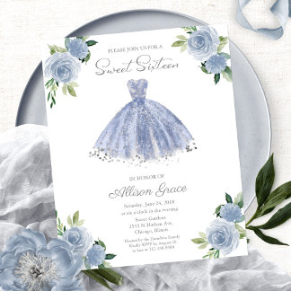 Budget Sweet 16 Einladung Silver Dusty Blue Gown