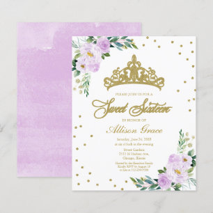 Budget Sweet 16 Einladung Tiara Lavendel Blumenmus