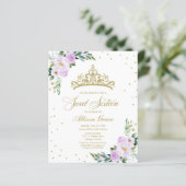 Budget Sweet 16 Einladung Tiara Lavender Floral (Stehend Vorderseite)