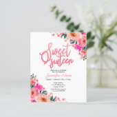 Budget Sweet 16 Einladungen Hot Pink Floral (Stehend Vorderseite)