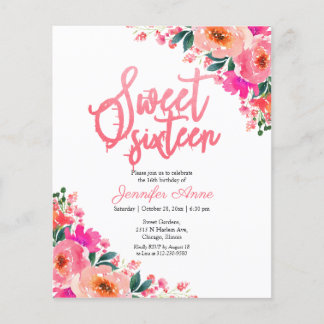 Budget Sweet 16 Einladungen Hot Pink Floral