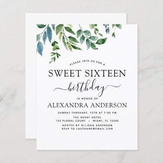 Budget Sweet 16 Geburtstag Botanische Vegetation (Vorne/Hinten)