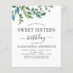 Budget Sweet 16 Geburtstag Botanische Vegetation Flyer