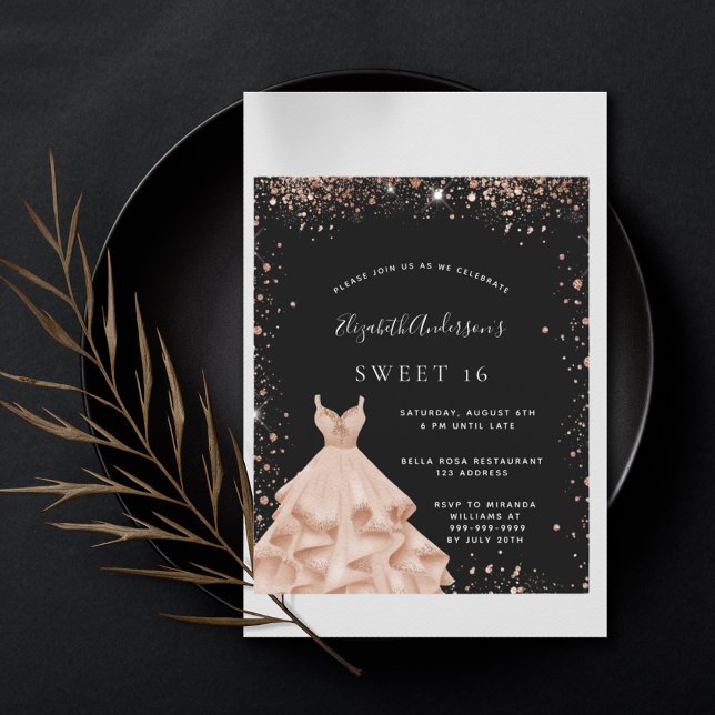 Budget Sweet 16 Goldkleid aus schwarzer Rose Glitz (Von Creator hochgeladen)