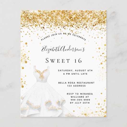 Budget Sweet 16 Goldkleid Glitzer Staub (Vorderseite)