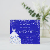 Budget Sweet 16 königsblaues Kleid Save the Date (Stehend Vorderseite)