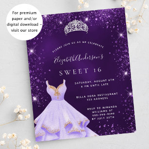 Budget Sweet 16 lila Glitzer Einladung