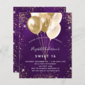 Budget Sweet 16 lila Goldballons Glitzer (Vorne/Hinten)