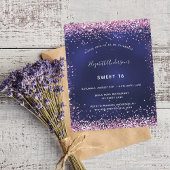 Budget Sweet 16 Marineblau Rosa Glitzer Einladung