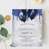 Budget Sweet 16 Marineblau Silber Einladung