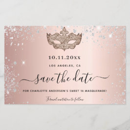 Budget Sweet 16 masquerade Rose Gold Save the Date