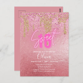 Budget Sweet 16 Pink Glitzer Foil Girly Modern Fl Postkarte