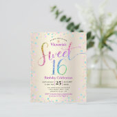 Budget Sweet 16 Rainbow Glitzer Gold Einladung (Stehend Vorderseite)