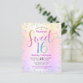 Budget Sweet 16 Rainbow Glitzer Ombre Einladung (Stehend Vorderseite)