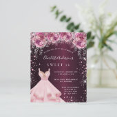 Budget Sweet 16 rosa Bordeaux Glitzer Kleid Blumen (Stehend Vorderseite)