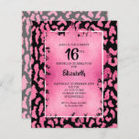 Budget Sweet 16 Rosa Leopard Birthday Einladungen<br><div class="desc">Kleine elegante 4, 5" x 5, 6" 16 . Geburtstag Geburtstagsparty-Einladungen mit einem schicken rosa und schwarzen Leopardenfleckmuster überdeckt mit einer rosa Imitat-Folie und Ihren Geburtstagsparty-Details in schicker Schrift. Ideal für JEDES ALTER. Diese erschwinglichen Ankündigungen werden auf 110 lb Papier gedruckt, das in 3 Größen erhältlich ist. **WEISSE UMGEBUNGEN SIND...</div>